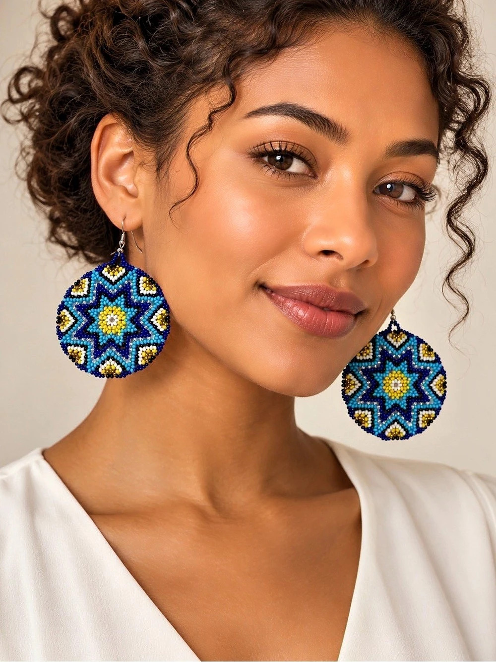 Handmade Colorful Beaded Mandala Drop Earrings